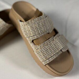 Vionic - Riviera Double Strap Textured Tan Sandal, Size 5 Wide Metallic Accents